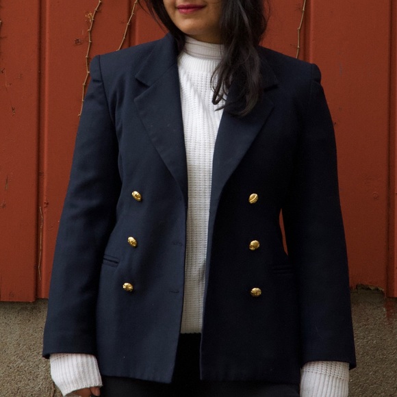 Vintage Navy Blue Wool Blazer - Picture 2 of 2